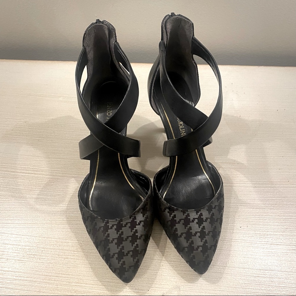 🖤 Enzo Angiolini Black Leather & Houndstooth Pumps Heels 7.5 👠✨ - Picture 4 of 7